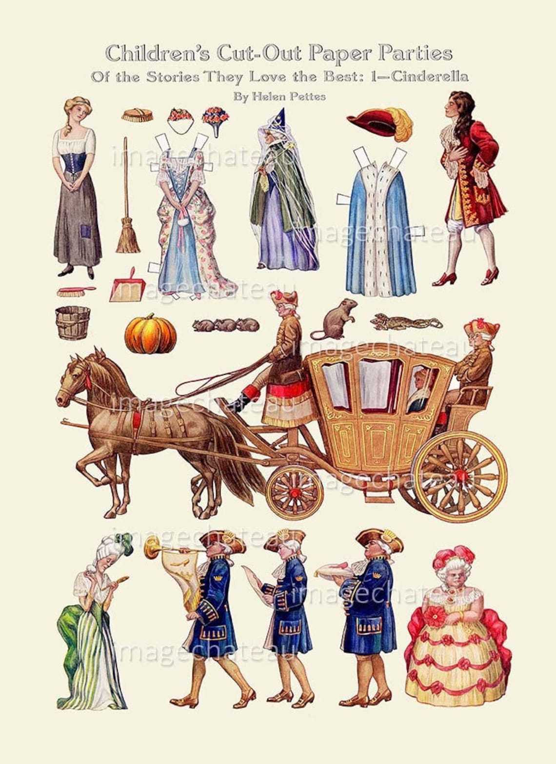 CINDERELLA Cut Out Paper Dolls DIGITAL DOWNLOAD Fairy Godmother Coach ...