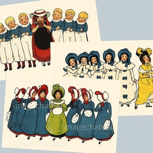Niñas bonitas DESCARGA DIGITAL Niños en fila Disfraz eduardiano Tres imágenes imprimibles diferentes de imagechateau
