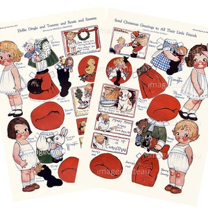 Christmas DOLLY DINGLE 2 page Paper Dolls DIGITAL Download Grace Drayton Toys Dolls Puppy Cut out Teddy Bear Printable Craft imagechateau