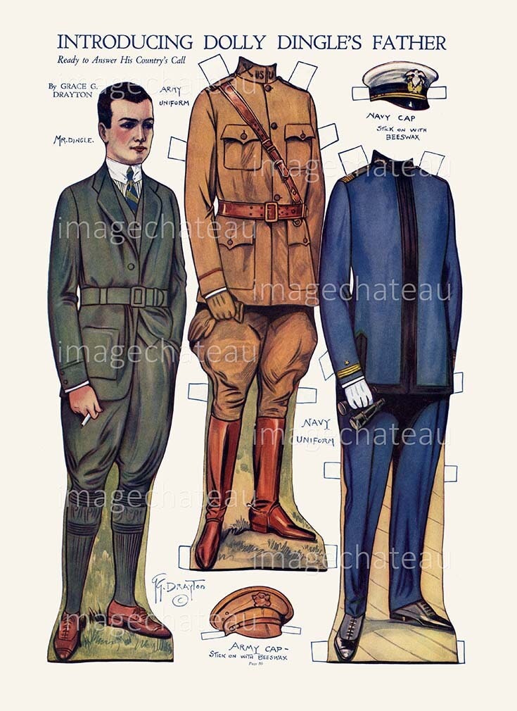 DOLLY DINGLE Father Paper Dolls DIGITAL Download Army and Navy Uniforms ...