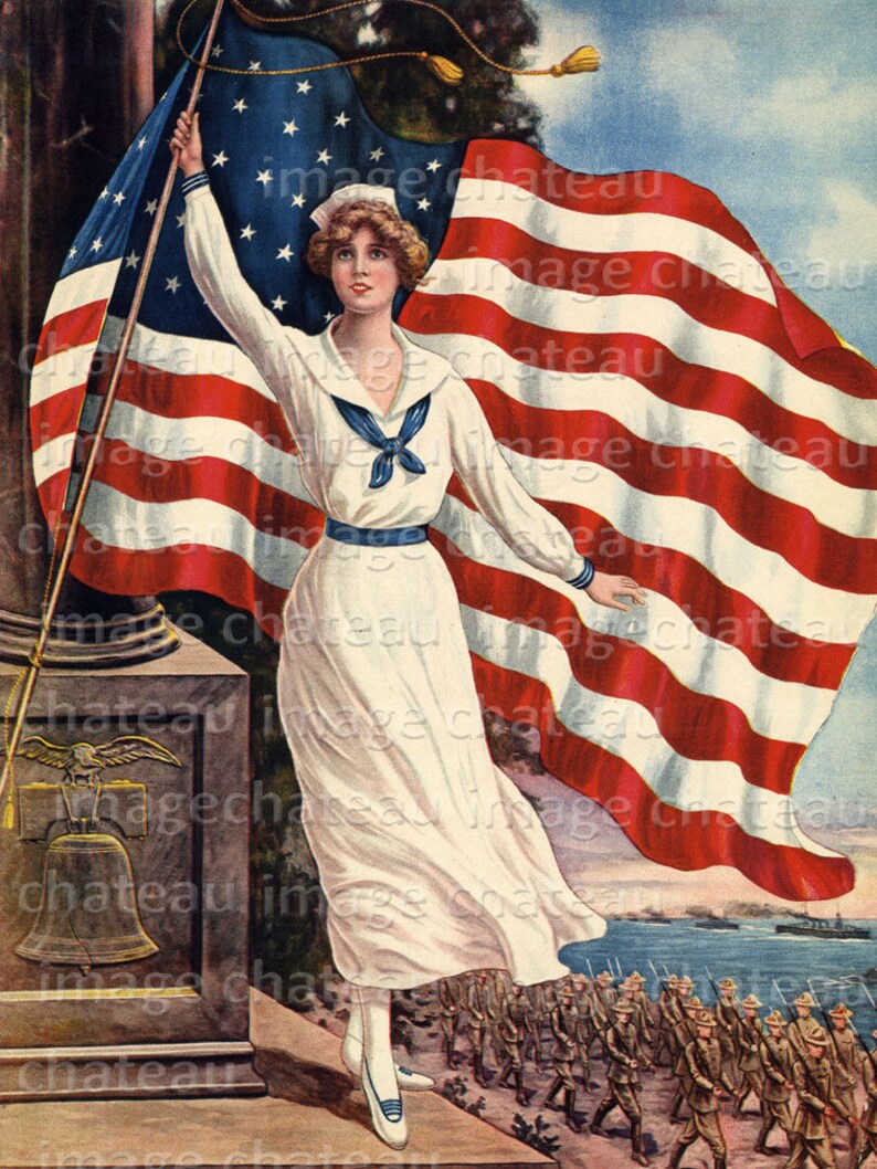 American FLAG Woman WWI Era DIGITAL Printable Download Etsy
