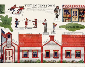 School House TINYTOWN Cut Outs DIGITAL Download 1915 3 Dimensional Grocery Store Children Printable Craft Village to Build imagechateau