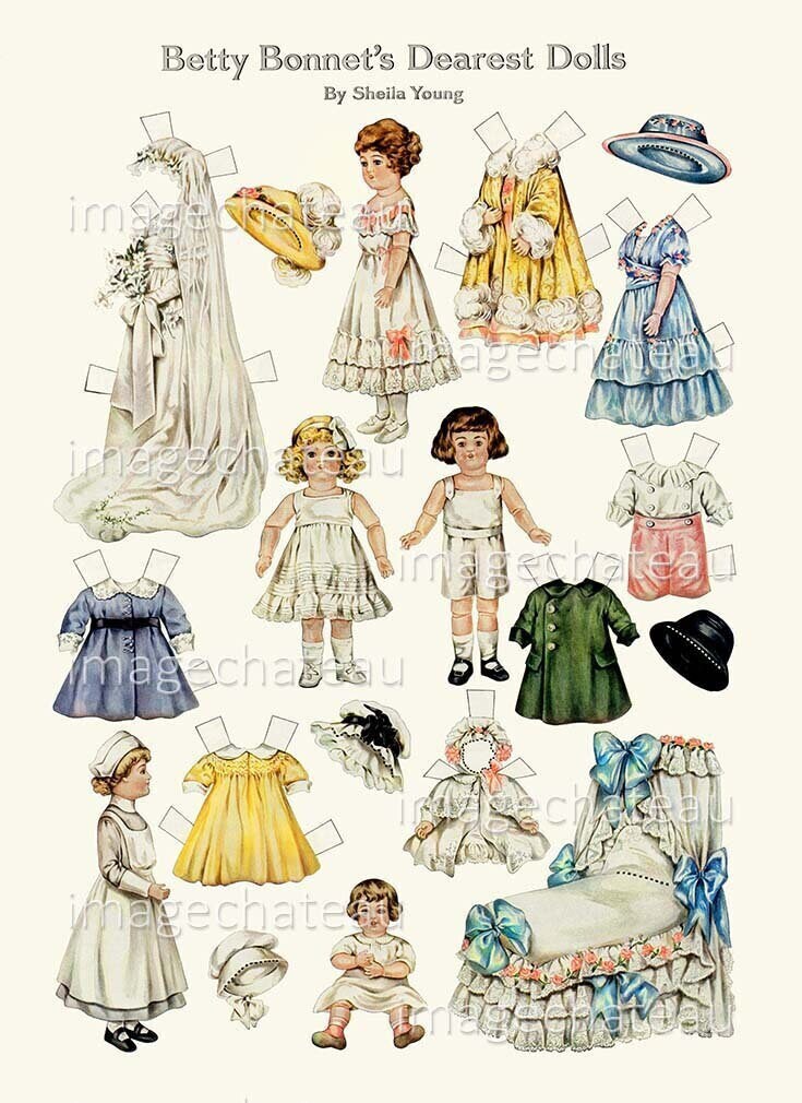 BETTY BONNET Paperdolls DIGITAL Download Boy Girl Nurse Dolls Bassinet Wedding Dress Fancy ...
