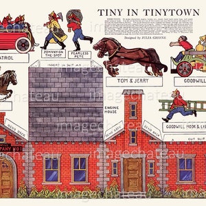 BRANDWEERHUIS Uitsnijdingen brandweerlieden digitale download slang bedrijf haak ladder paard getrokken brandweerwagen Tinytown afdrukbare ambacht om afbeeldingchateau te maken