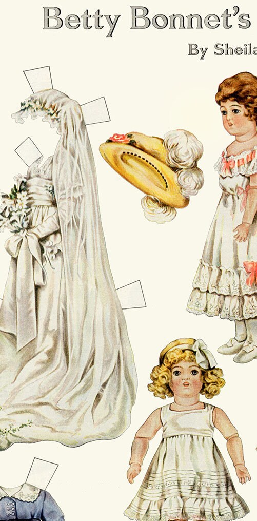 BETTY BONNET Paperdolls DIGITAL Download Boy Girl Nurse Dolls Bassinet Wedding Dress Fancy ...