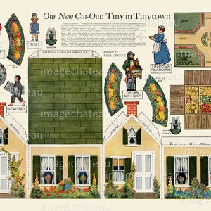 TINYTOWN Cut Outs DIGITAL Download 1915 Pretty House Garden Town Square Policeman Organ Grinder Newsboy Printable Craft Village to Build