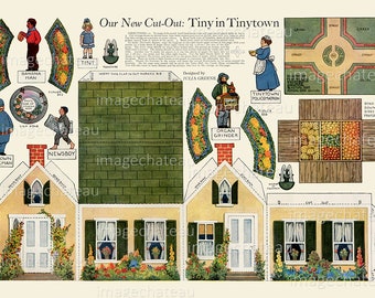 TINYTOWN Cut Outs DIGITAL Download 1915 Pretty House Garden Town Square Policeman Organ Grinder Newsboy Printable Craft Village to Build