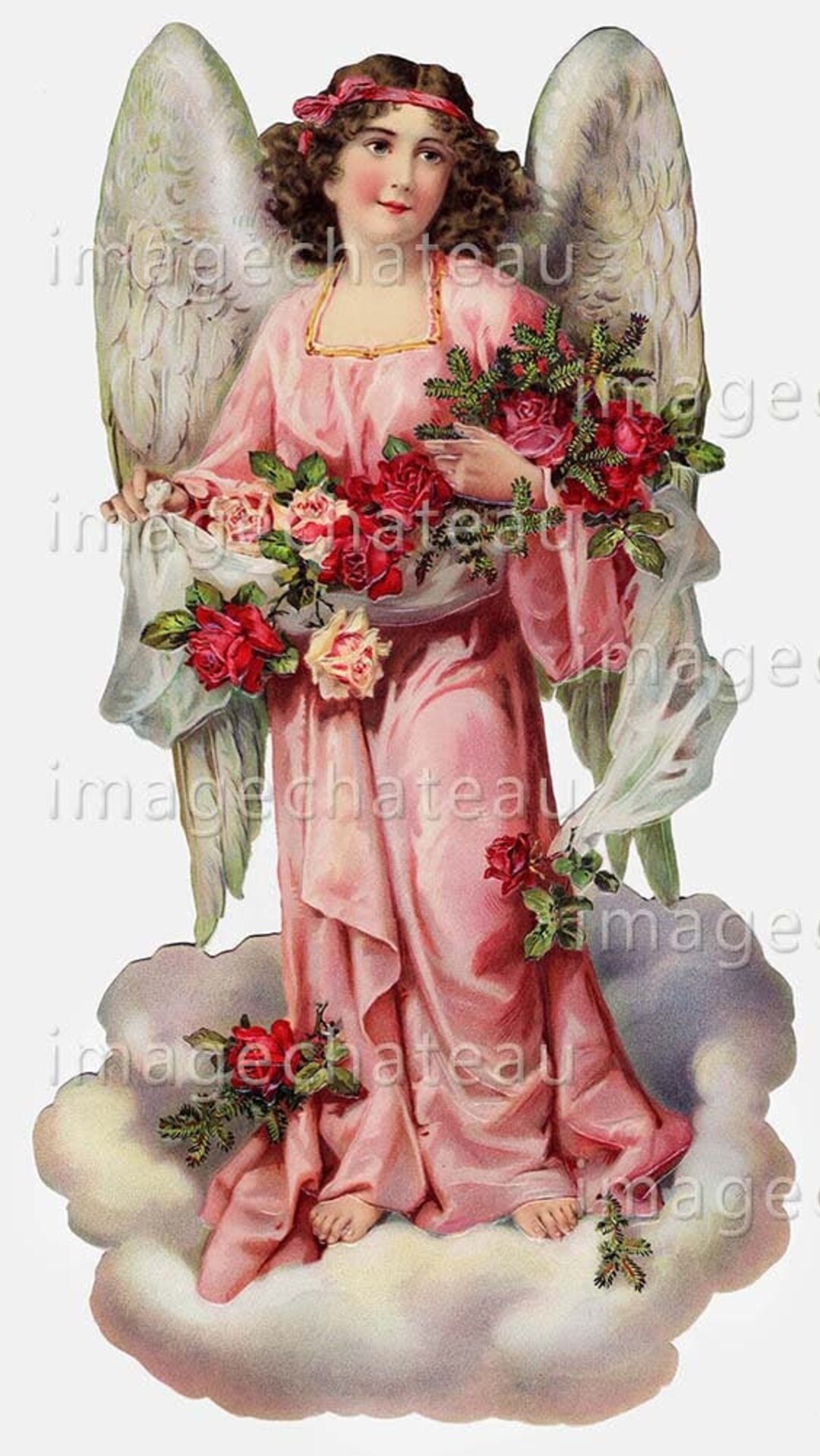 Large Beautiful ANGEL on Cloud DIGITAL DOWNLOAD 9 Inch Tall Red Roses ...
