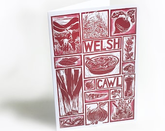 Welsh Cawl Illustrated Recipe Greetings Card with cooking instructions on the back
