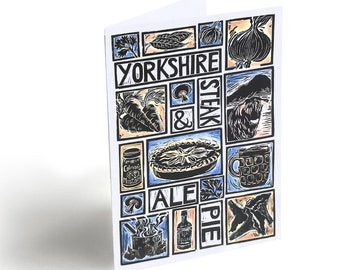 Yorkshire Steak and Ale Pie Illustrated Recipe Greetings Card with cooking instructions on the back