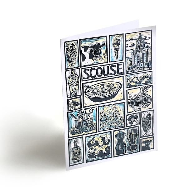 Scouse Illustrated Recipe Greetings Card with cooking instructions on the back