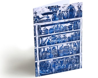 French Country Kitchen Lino Cut Greetings Card, original print by Kate Guy