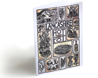 Lancashire Hot Pot Illustrated recipe greetings card with cooking instructions on the back