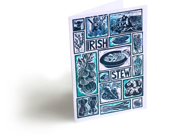 Irish Stew Illustrated recipe greetings card with cooking instructions on the back