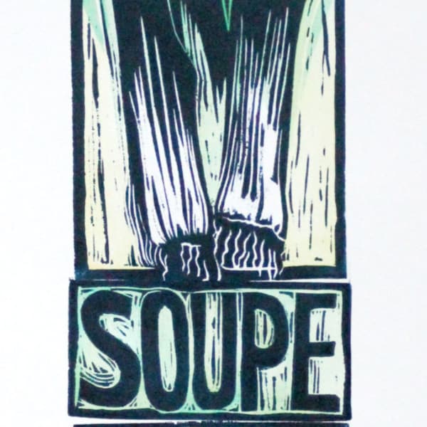 Leek soup - Illustrated Recipe linocut print 70 x 10cm