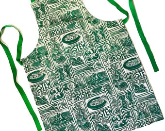 Irish Stew Recipe Apron: Organic Cotton Lino Cut Print
