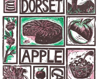 Dorset Apple Cake Illustrated Recipe Greetings Card with cooking instructions on the back
