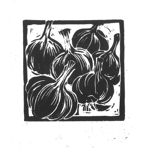 Garlic Food Theme Lino Cut Prints Available in Black and Etsy