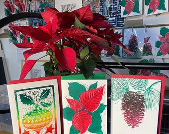Hand Printed Christmas Cards – Original Linocut Festive Prints