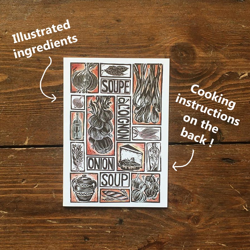 French Onion Soup Illustrated Recipe Greetings Card With Etsy