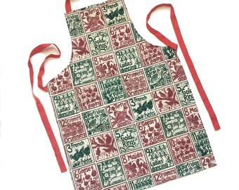 12 Days of Christmas Lino Cut Print Organic Cotton Adult Apron - Etsy