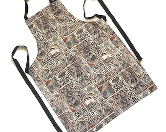 French Onion Soup Recipe Apron: Organic Cotton Illustrated Design