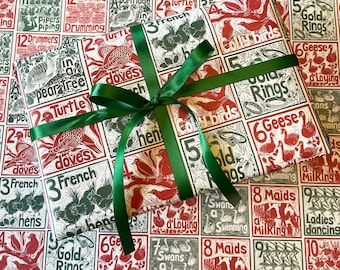 12 Days of Christmas linocut wrapping paper