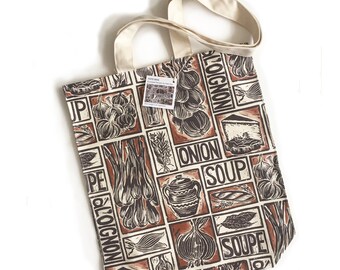 French Onion Soup Illustrated Recipe Organic Cotton Tote Bag, comes with cooking instructions