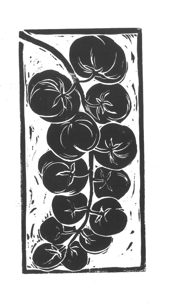 Tomatoes: food theme lino cut prints available in black and | Etsy