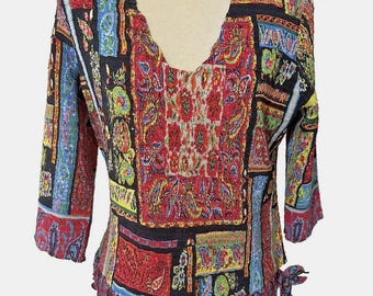 ANTONIO MAKALI Top XL vintage zijstrik met ruches in de taille