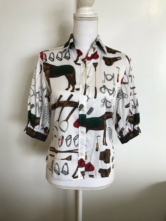 RALPH LAUREN Equestrian Print Shirt P P/S Button Front Half | Etsy