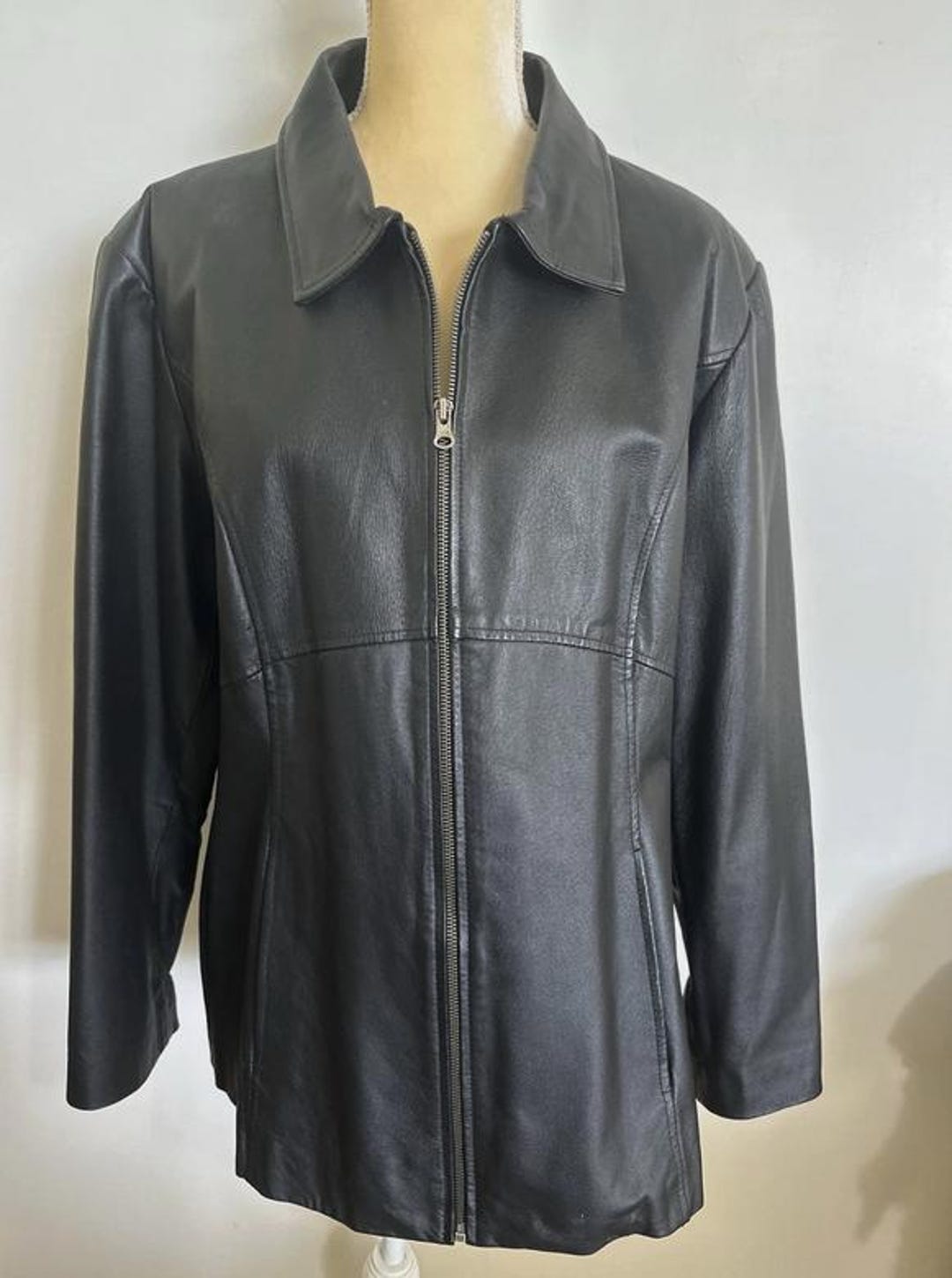 JACQUELINE FERRAR ブラックレザージャケット XL レディース