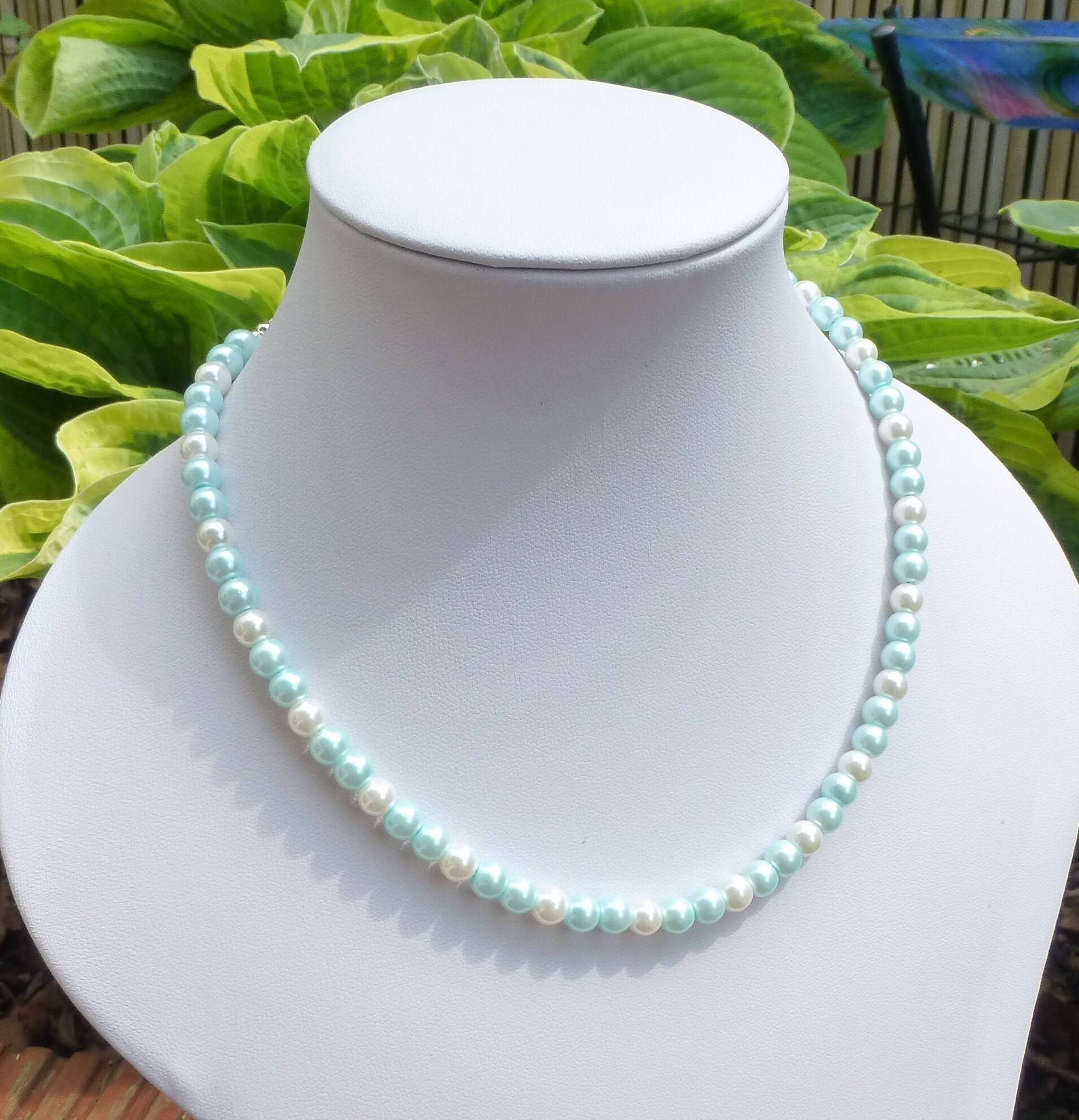 Blue Pearl Necklace Pale Blue Pearl Necklace Pastel Blue Etsy UK