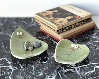 Handmade Porcelain Trinket Dish Set, Leaf Jewelry Plate