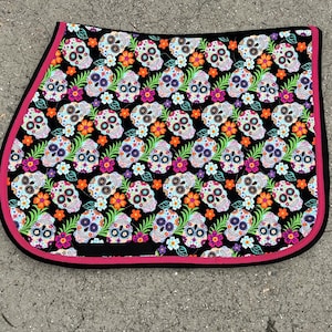 Saddle pad SKULLS with Braided Trim  HORSE or PONY Size Custom Made English Saddle Pad