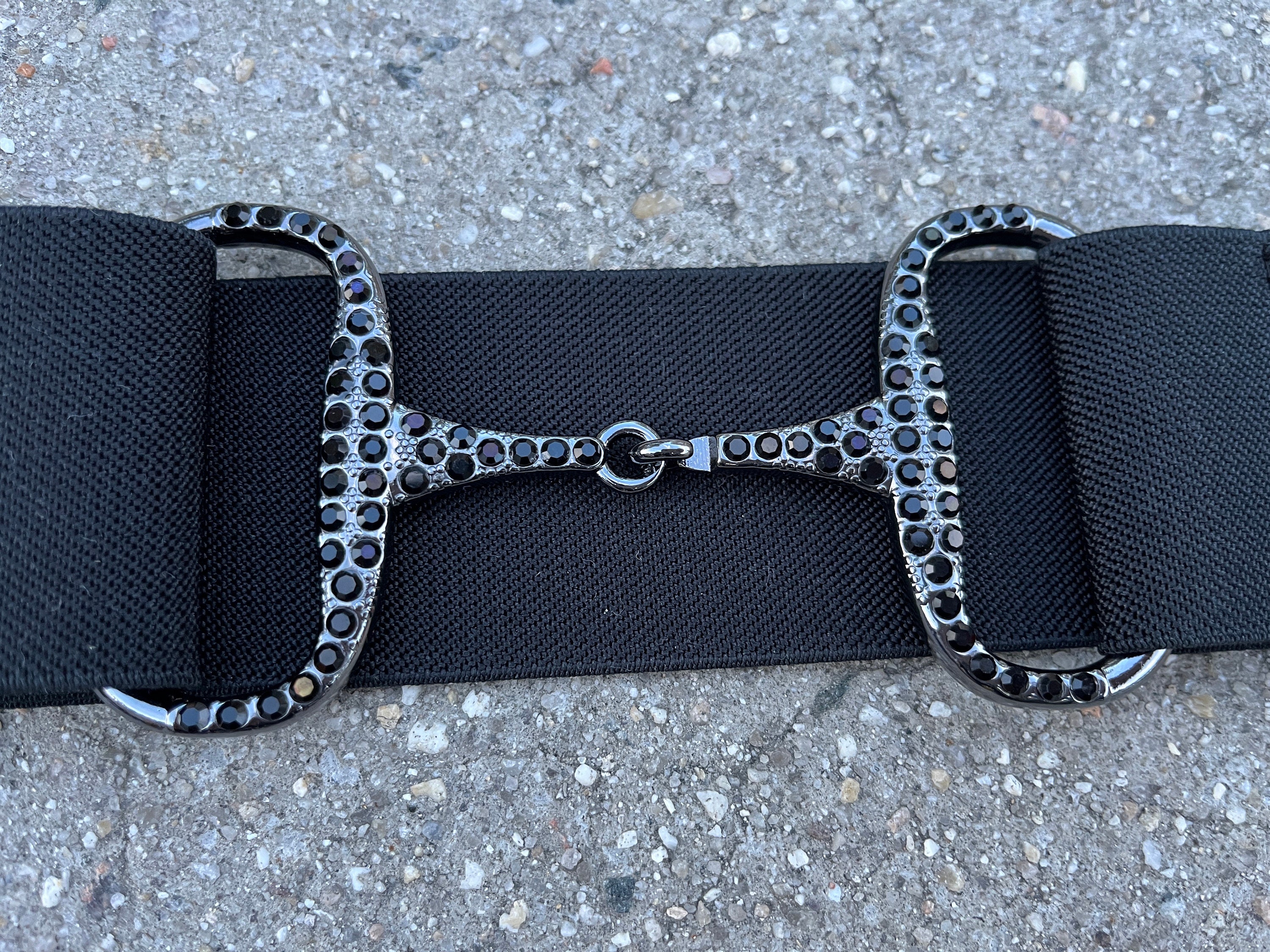 Black Leather Equestrian Bit Belt‎ Silver Horsebit Buckle Adjustable XL Chic Equinavia Erika Crystal Bit Belt main image 4