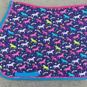 Saddle pad RAINBOW Unicorns HORSE or PONY Size Custom Made English Saddle Pad