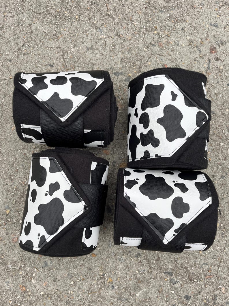 Polo Cow Pattern Polo Wraps COW Print Faux Leather Black/white Horse Polo Wraps Sets of ...
