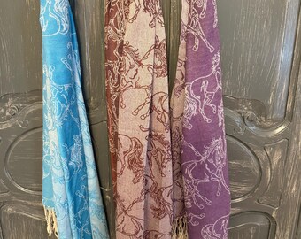 Horse  Scarf  3 Colors Pashmina and Silk