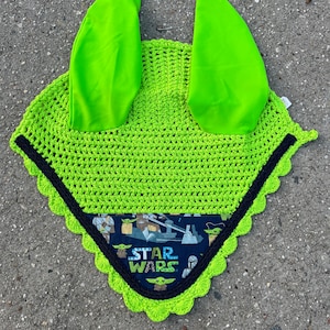 Fly Bonnet STARWARS Lime Green Veil Ear Net Bonnet Mask  Cotton Crochet Hand Made