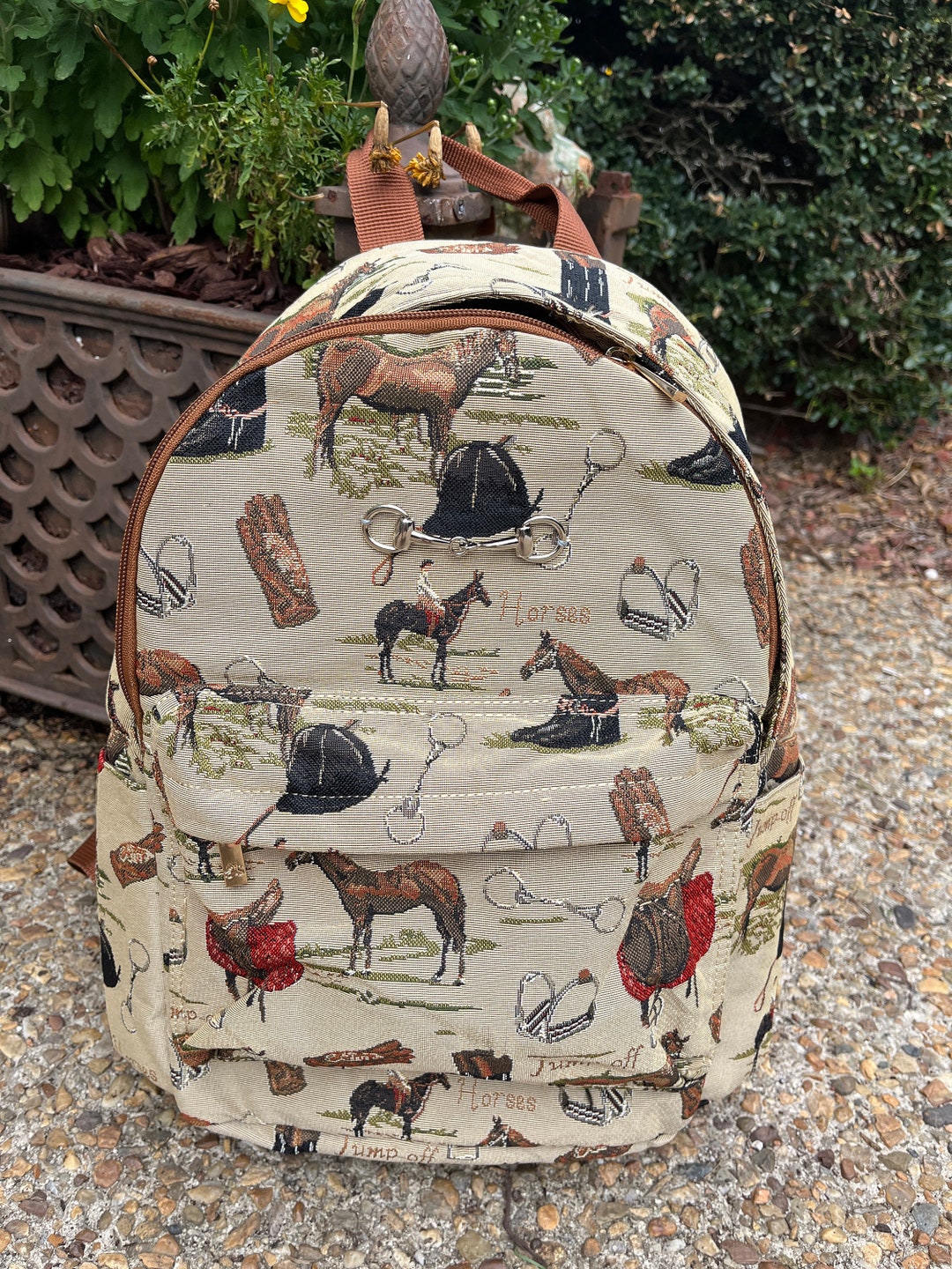 Backpack Equestrian Horse Tapestry English Print , Helmet Bag, Back to