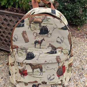Backpack Equestrian Horse Tapestry English Print Helmet Bag Back to School Barn Horse Show Backpack With Bridle Bit Etsy