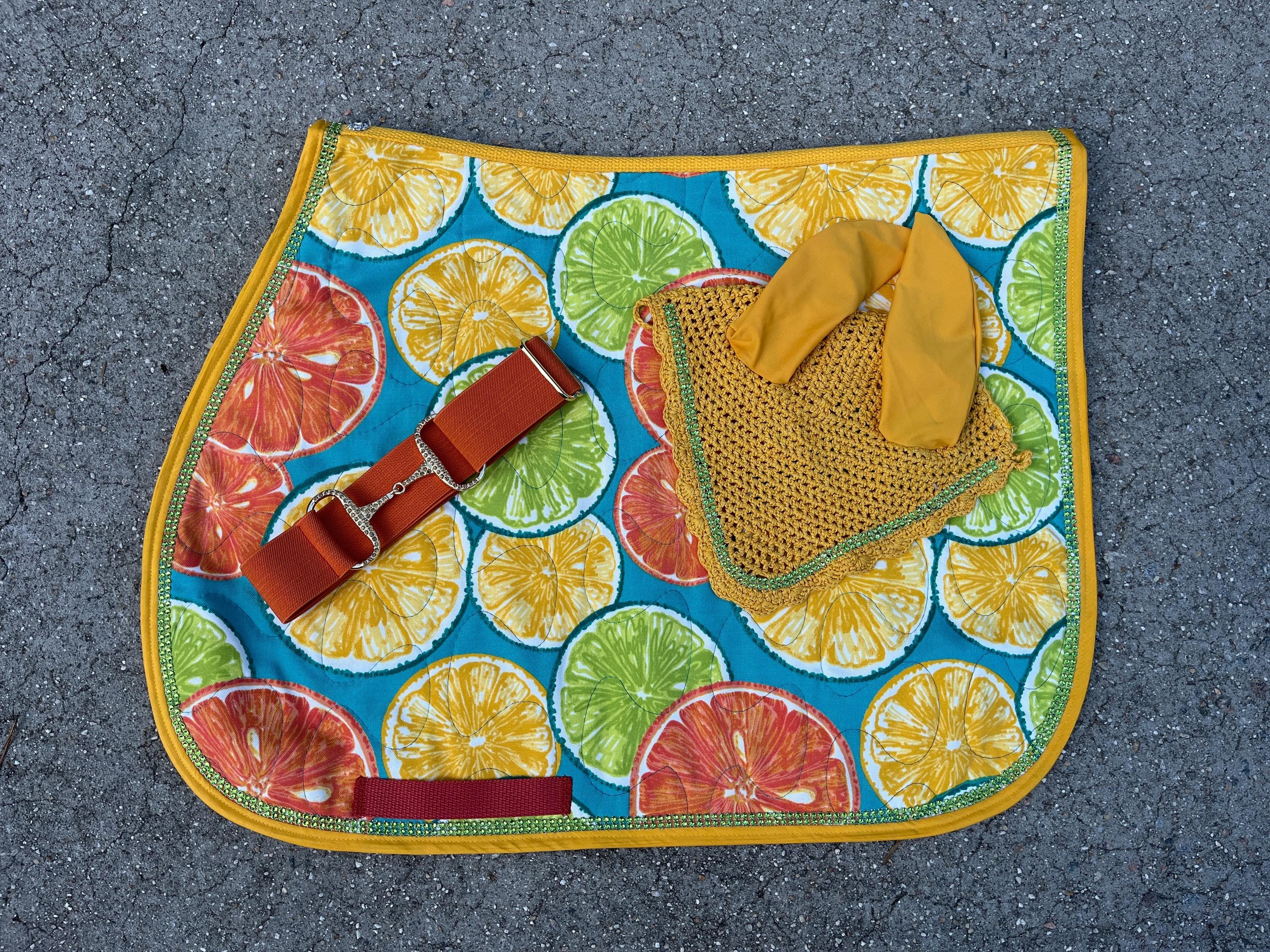 Saddle Pad ORANGES LEMONS LIMES Set or Separate Pad, Bonnet, Belt