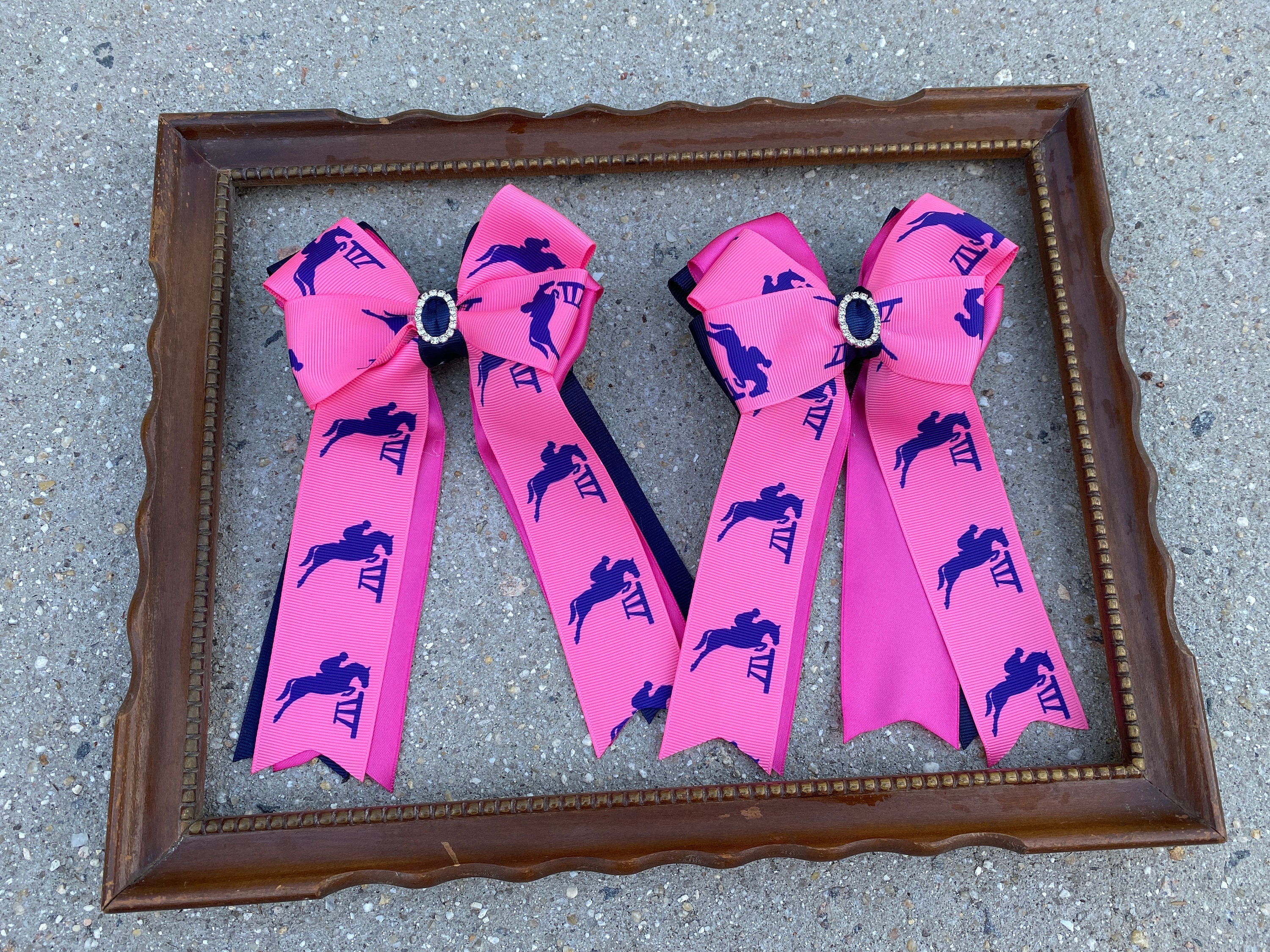 Pink, Brocade, Floral Horse Show Hair Ribbons for Girls (Floral