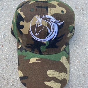 Baseball Cap hat horse equestrian Camo and White - Horse Gift - Equestrian Caps - Embroidered Horse -  Equestrian Sun Hats