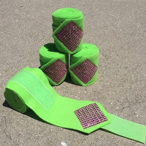 Polo wraps Lime Green and Pink Bling Custom Pony and Horse Size Polo Wraps