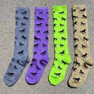 Horse Socks, Riding Sox, Equestrian Tall Socks, Riding Boot Sox, Running Horses, Fits Ladies Size 6-11