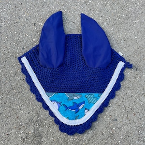 Fly Bonnet SHARKS Veil Ear Net Bonnet Mask  Cotton Crochet Hand Made