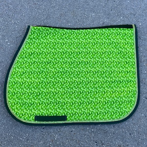 Saddle pad Lime Green and Black with Bling Trim  HORSE or PONY Size Custom Made English Saddle Pad