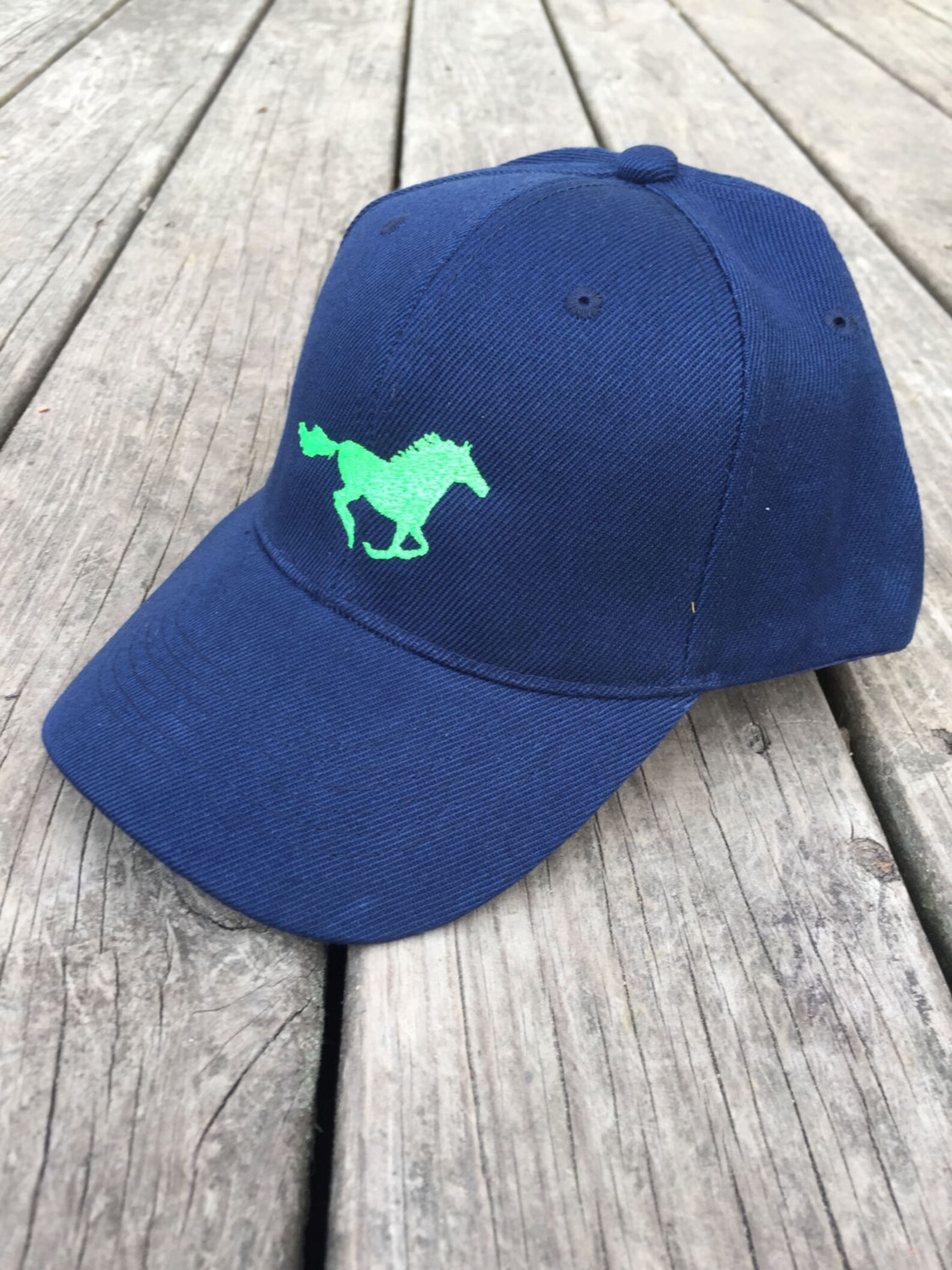 Navy Equestrian Horse Baseball Cap Embroidered Lime Green Etsy